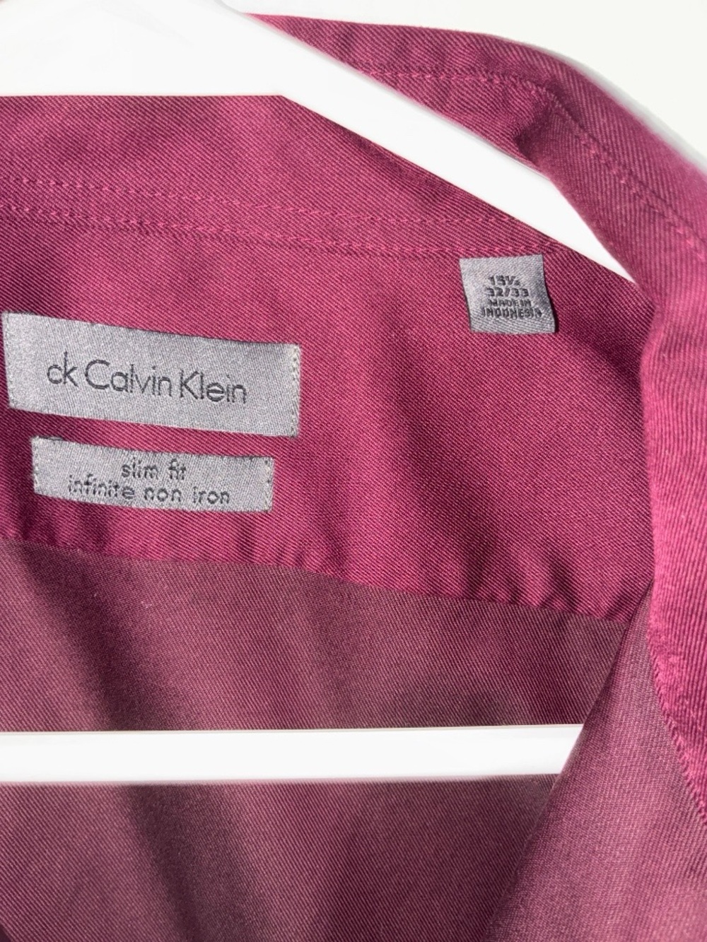Calvin Klein Infinite Non Iron Slim Fit Dress Shirt Dark Plum Maroon 15.5 - Picture 2 of 7